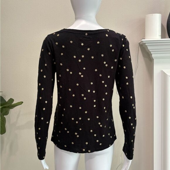BODEN Gold Metallic Polka Dot Long Sleeve T-Shirt Womens Size Small Black Tee - Picture 6 of 10